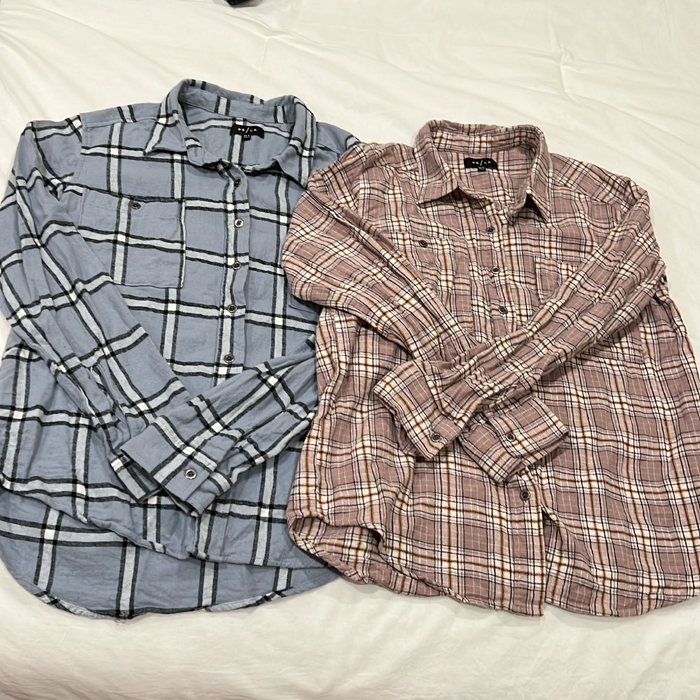 Bundle Pacsun LA XS/S flannel button up shirts in pink and blue plaid patterns